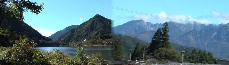 阿寺渓谷橋付近の景観１。左木曾川下流と右は木曽駒連峰を撮る。