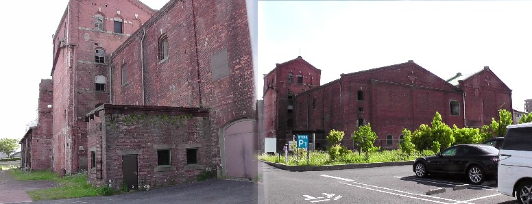 巨大な半田赤レンガ建物。