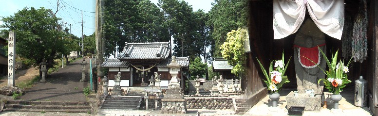 うぬまの森の西、合戸池の南を左折し、坂道を下るとこの赤坂神社（中）があります。 右端は下記地蔵堂内部（下記参照） 赤坂神社