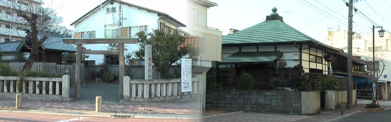 右:滝之寺：天台宗、山号は圓融山(えんゆうざん)。大永から永禄年間(1521から1570)頃、 連歌師による「滝之坊興行」で知られる。織田信長が幼時、この寺で手習いをしたといわれる。 左：青衾神社(あおぶすま)、祭神：天道日女命 、仲秋の名