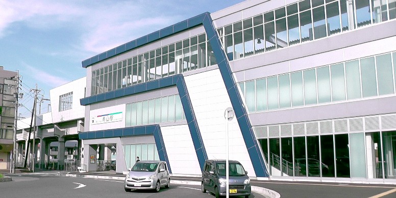 高架化完成の名鉄・河和線青山駅。