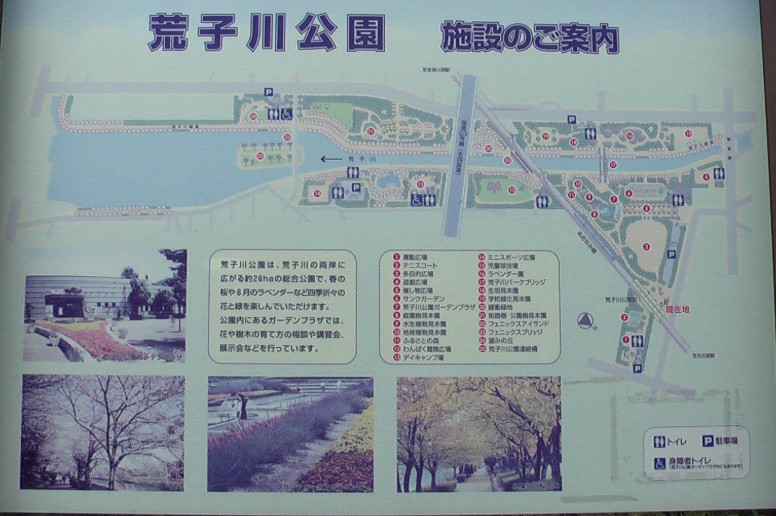 駅前西は荒子川公園が展開しています。駅前に建つ案内版です。