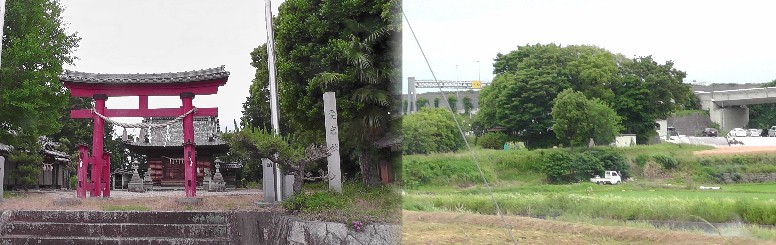 愛宕神社（左）。右は愛宕神社から見る鴛鴨城址(おしかもじょうし)。愛環鉄道・永覚駅へ移動して その１３を続けます。 愛宕神社