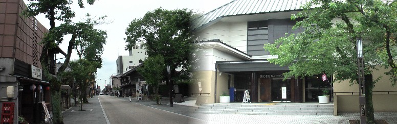 犬山市文化資料館(右)と付近の街並み。