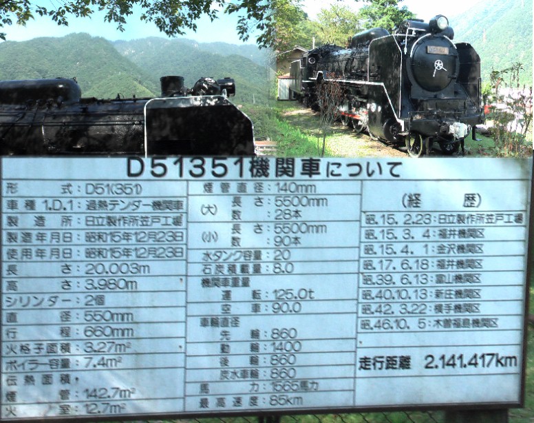 D51機関車が置かれているSL公園。ここから急坂の神戸(ごうど)坂を約300mほど 登り山道を歩きます。庭木の美しい神戸(ごうど)の家並みを過ぎるとかぶと観音に着きます。 SL公園