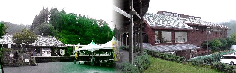 どんぐりの里いなぶ（左）。隣接する稲武温泉「どんぐりの湯」（右）。