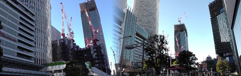着々と建設が進む名古屋駅前超高層ビル3棟。2015.2.20現在。