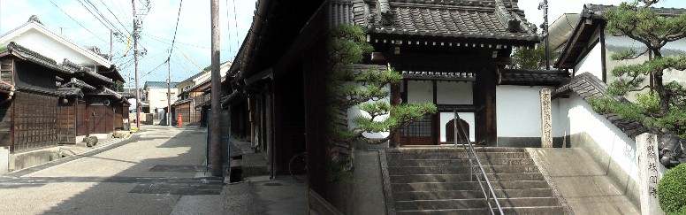 祇園寺。有松西地区付近の街並み。右祇園寺には奈良・薬師寺の仏足石を模したものがあり、 豪潮の書いた石碑が建てられている。 リンク: 円道寺について 祇園寺