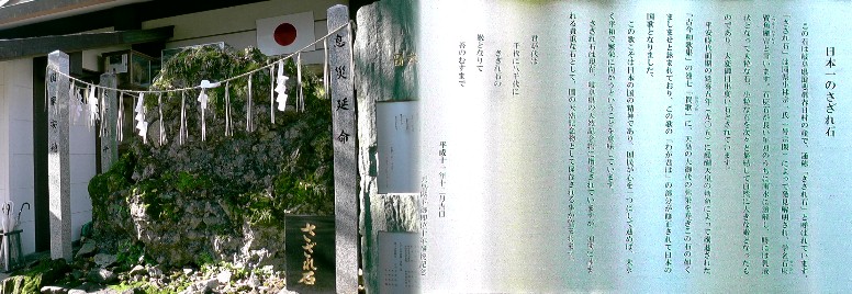 護王神社境内の「日本一のさざれ石」。岐阜県揖斐郡春日村の産です。説明文拡大 。