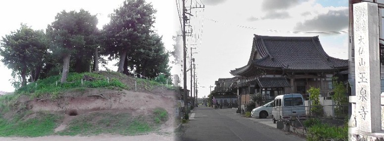 玉泉寺(右)。 リンク：玉泉寺 関連：小針古墳。 玉泉寺。 左は宇頭１１号（荒子古墳）古墳。