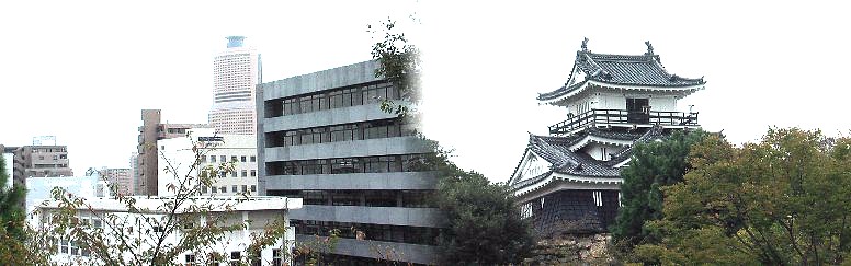 左:浜松城から浜松駅方面の展望。