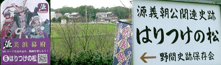 はりつけ松跡地から大御堂寺を撮る（中）。 美浜幕府・はりつけ松拡大 。