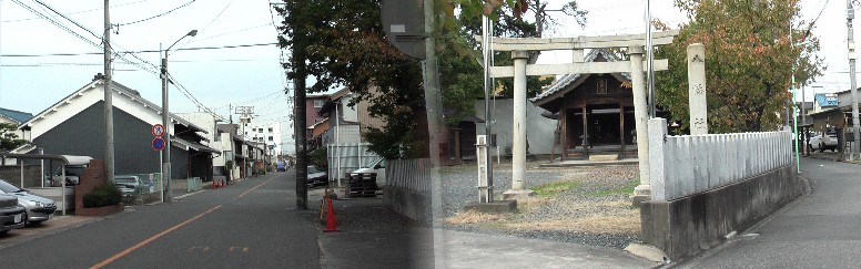 岩塚宿本陣跡付近と岩塚の八幡社。
