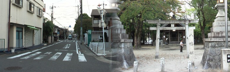 佐屋街道と柳街道の分かれ道(上記烏森郵便局)にあった柳街道道標が境内にあり、秋葉社の 灯明の台座に利用されています。柳街道は南西部より市の中心部に向かう唯一の道でした。昭 和初期まで、烏森や岩塚から名古屋の学校に通学する生徒は毎朝夕約1里の