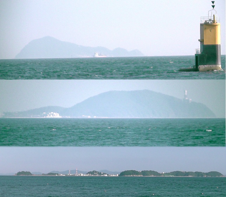 上から順に三重県・神島。渥美半島・伊良湖岬。篠島。