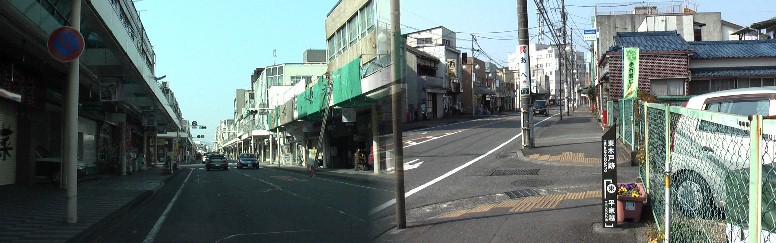 今新吉原商店街は改装工事のため新吉原宿跡の標識は一時撤去のようでした。 右は東木戸跡と付近の街並み。