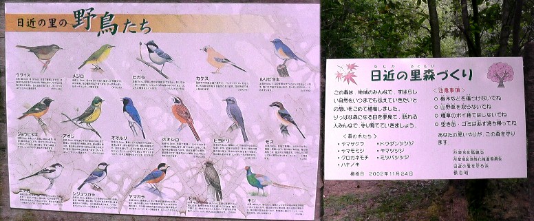 登山道途中の「日近の里」案内板。