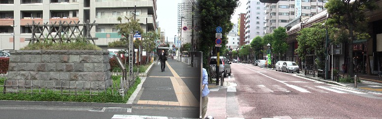 江戸見付跡付近と宿場の中心市街地。
