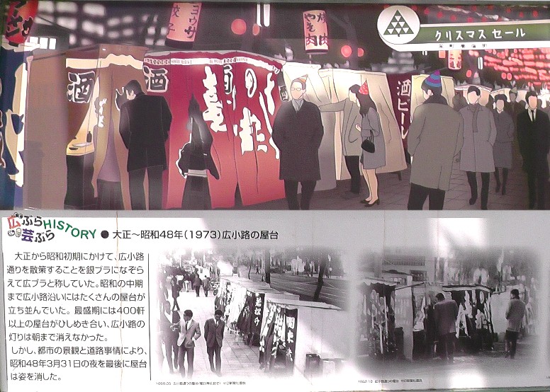 広小路歴史館の夜景です。2022.01.10日撮影。 大正から昭和４８年頃まで賑わった屋台風景。