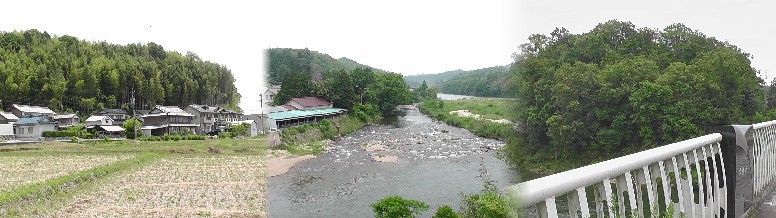矢作川（中）を挟んで建っていた西広瀬城址（左）と東広瀬城址（右）。