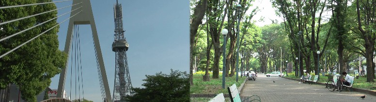 久屋大通り北端の風景（右）。左は桜通りを跨ぐ橋（セントラルブリッジ）