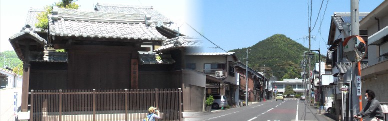 御嶽宿・本陣跡。右は御嵩富士。