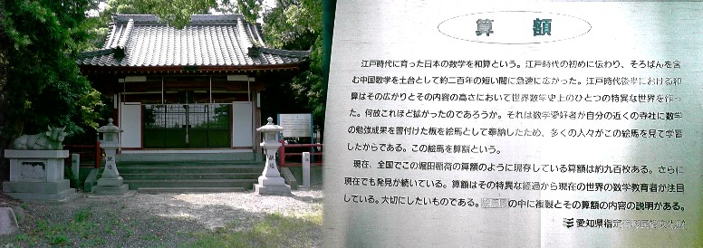 堀田稲荷神社境内の「算額」案内板。