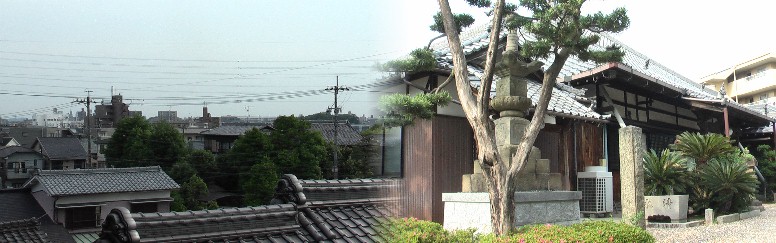 中根銅鐸発見地と隣どうしの宝蔵寺（右）と寺の高台から南方面を見る（左）。