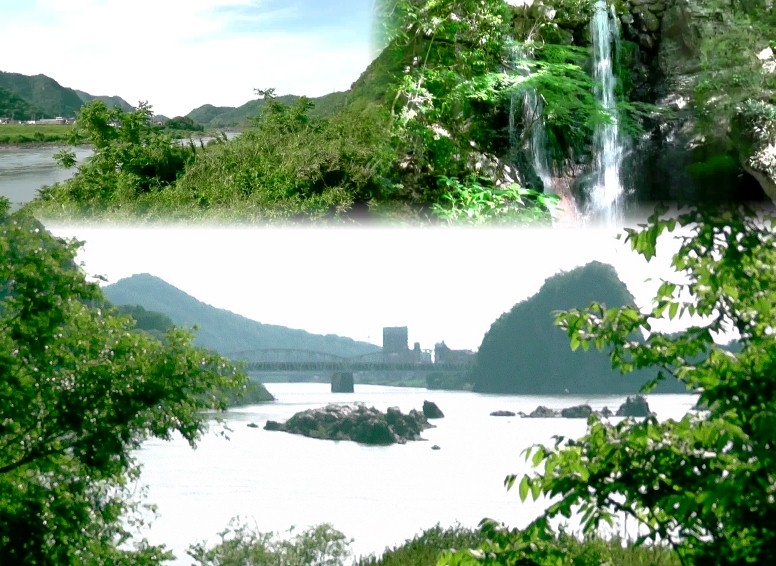 不老公園付近から木曽川上流方面を撮る。 不老の滝。 不老の滝(右上)。下は不老公園から犬山橋(下)と木曽川上流(上左)を撮る。 不老公園