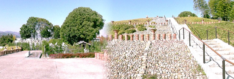 恵解山(いげのやま)古墳南正面階段(右)。左は古墳頂上。