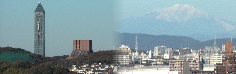駅西北４００メートルあたりに樹木が生い茂る小高い山(稲葉山公園)があります。 この山の中腹から頂上にかけ三つの寺院が立ち並び、駅付近からひときわ目立つ存 在です。この公園の回廊式展望台から写真左は北の東山公園方面、右は東北の御岳山 を望む