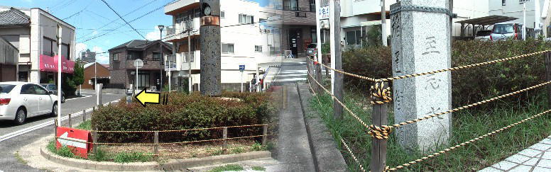 八王子神社北東すぐポケットパークに建つ稲置街道道標。
