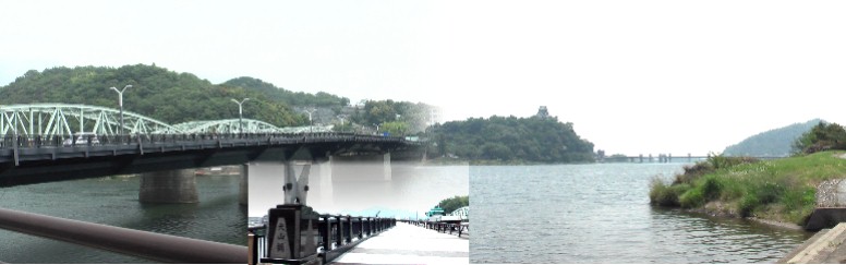 犬山橋（中下）と対岸から見る犬山城。鵜沼宿へ向け稲置街道・犬山遊園駅下車から スタートします。