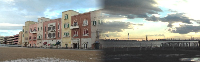 旧イタリア村の現状とガーデン埠頭から見る港内。