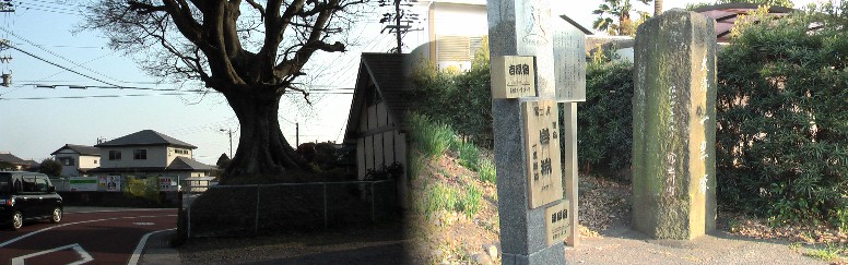 岩渕一里塚（西側）と史跡の案内標識。