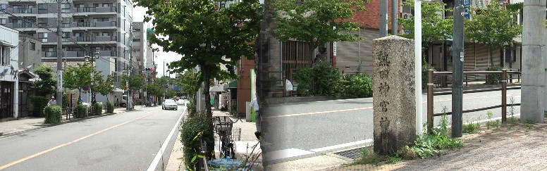 熱田神宮神門地と彫られている。熱田神宮から東へ約３００ｍのかなり古い石道標。