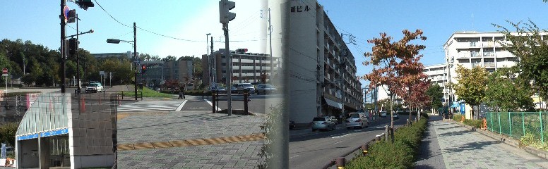 自由が丘駅。左は：駅南本山～名古屋大学方面。右は北：茶屋が坂～ナゴヤドーム矢田方面を撮る。 左下は駅舎出入り口建物。戦後名古屋で最初に開発された大規模住宅団地です。昭和１３～１４年（ ７２年前）ごろ猫ケ洞池で標的のイカダを浮かべ爆弾投下演習