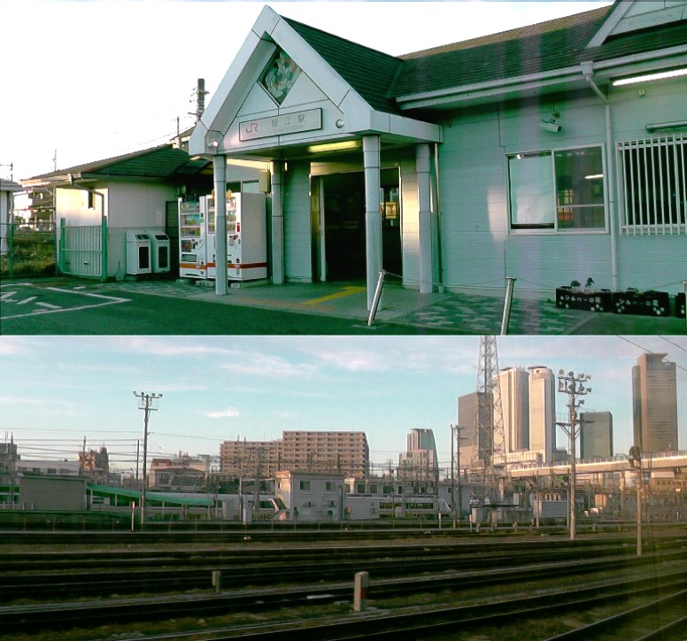 jr蟹江駅(上)。下はjr関西線の車窓から名古屋駅を撮る。