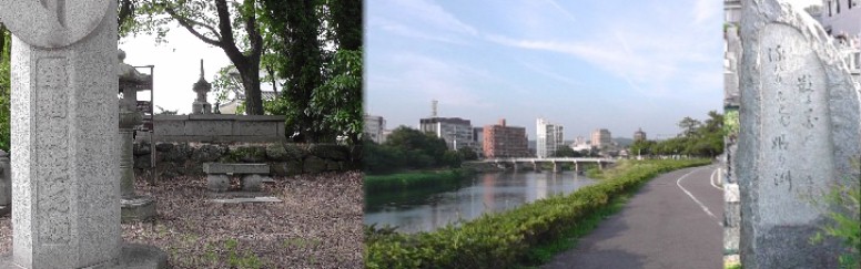 浄瑠璃ケ渕跡。左端は岡崎公園横に建つ「浄瑠璃姫之墳」。 説明文拡大 ウィキメディア・コモンズ経由で・浄瑠璃ヶ淵跡にある内藤卯三郎の句碑