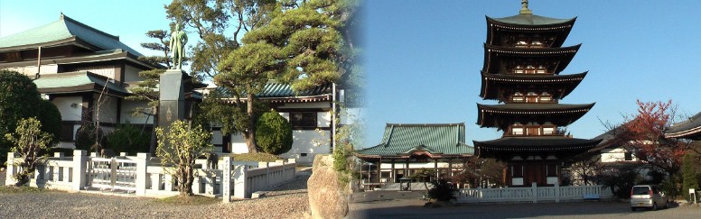 左:タイ国王とお手植えの木、右:本堂と五重塔