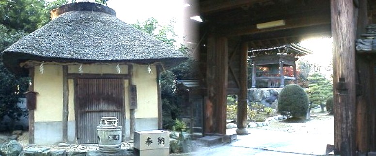 左は萱津神社境内にある香の物殿、漬物発祥の地とされる。 右は実成寺の梵鐘