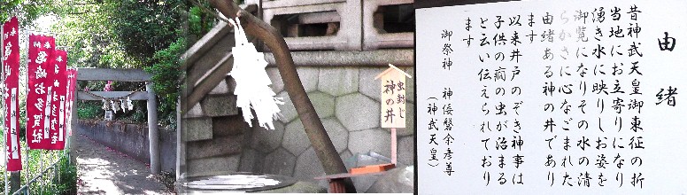 神前神社境内にある虫封じ神の井戸。左端は同じ境内の亀崎お多賀社。
