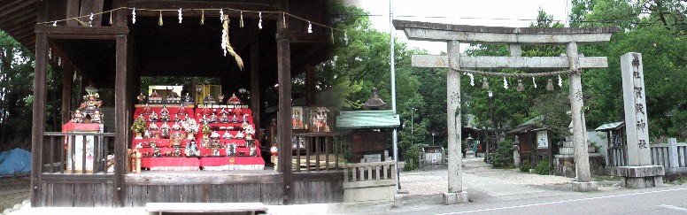 賀茂神社。中世は境内の前を鎌倉街道が通っていたことから、文人墨客など多く訪れ また多くの作品の中に登場しています。左は境内の雛人形の祭壇を飾る建物。 由緒記拡大 賀茂神社
