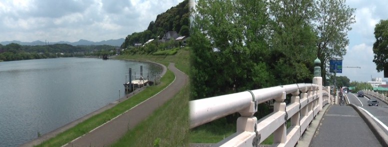 瀬田の唐橋と瀬田川（石山寺付近）、ゆったりと流れが判らない瀬田川(ダム湖と なっている)の水際を歩くのは心落ち着きます。大津宿は京方へ向けて順に掲載して行きます。