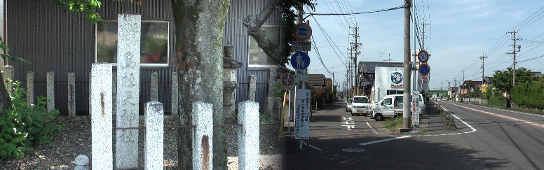 烏杜天神社（左）右は社前の分岐で街道は左へ入る。街道らしい雰囲気の残る道です、
