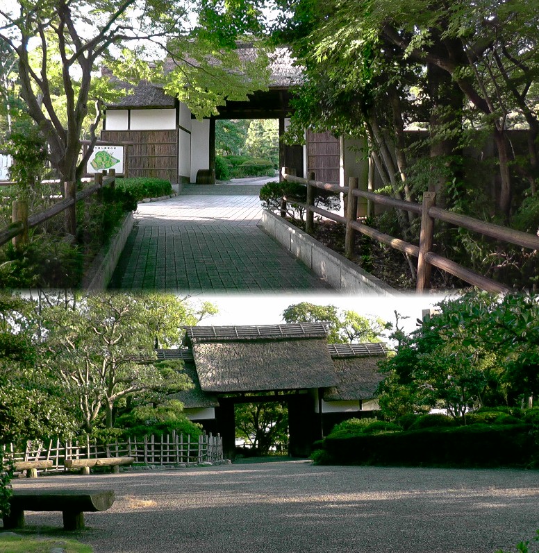 大倉公園茅葺き門。上は正面。下は内庭から。 説明文 。