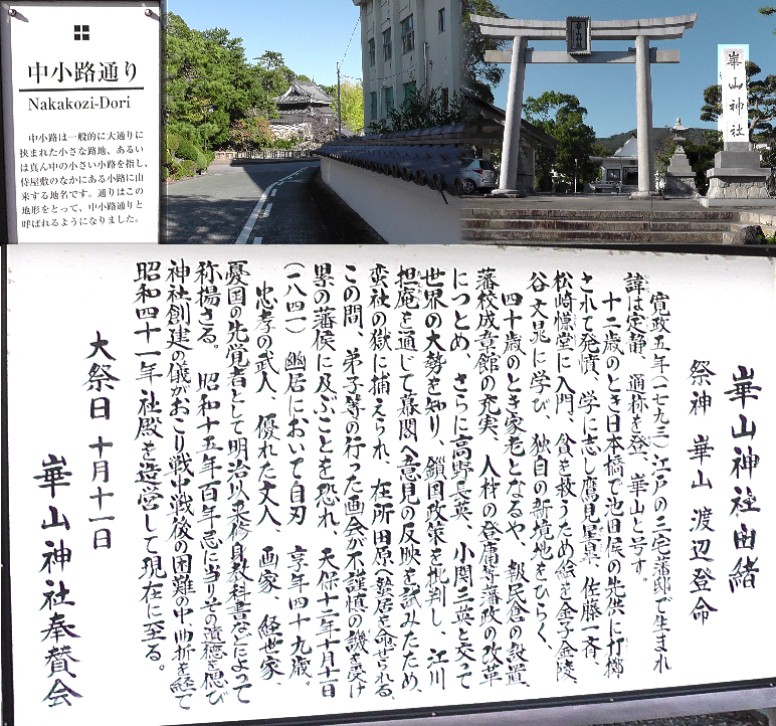 崋山神社。写真中は中小路通りから田原城を撮る。 崋山神社