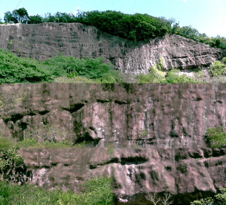奇岩怪石ともいうかそそり立つ絶壁の模様がとても自然とは思えない。古代の創作の名残りか 知りたいものです（下の写真４枚）。 撮影場所