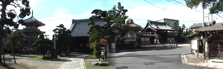 国玉神社の向かい側にある光圓寺。門前の巨大な石灯篭と境内の三重塔が印象的です。 「臥龍山」の立派な金字額がかかる風格のある山門は、織田信長と斉藤道三が会見した 尾西市富田村聖徳寺の山門を移築したもので、聖徳寺は廃寺となっているだけに 存在意