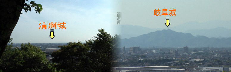 小牧山頂、木々の間から撮影。